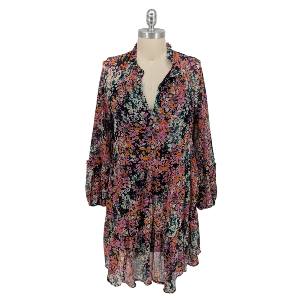 00888 Vince Camuto Floral Tunic Dress Pink Black size Medium bohemian fall